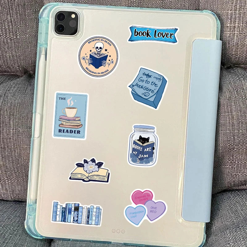 50pcs blue bookish series cartoon graffiti stickers, decorate computers, skateboards, helmets, waterproof stickers