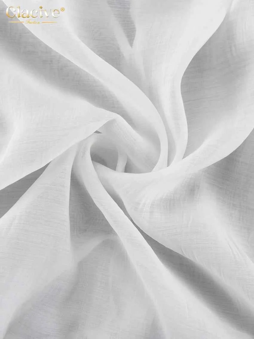 Clacive Sexy Loose White Women'S Shirt 2024 Fashion Ruffle Collar Long Sleeve Blouses Elegant See Through Top Female Clothing