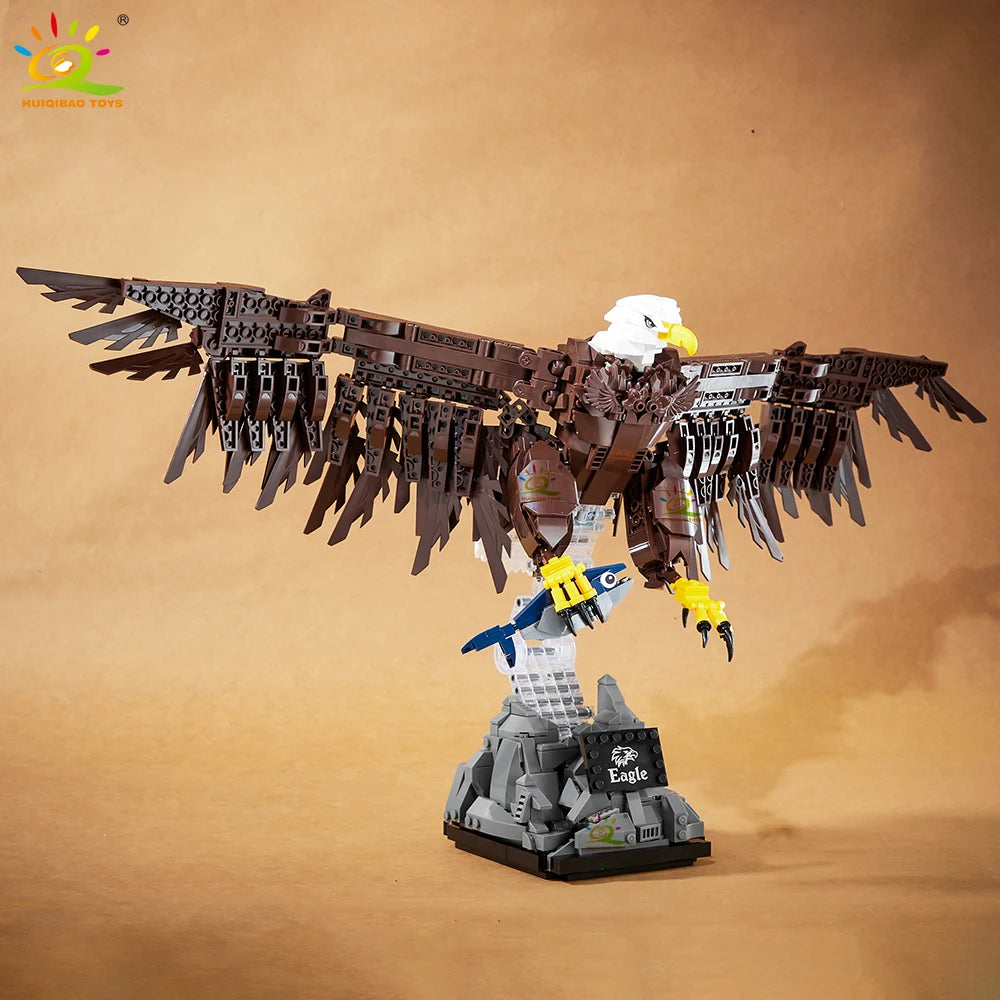 HUIQIBAO1214PCS Eagle Model Building Block MOC Falcon Animal Series Bricks Assembly Toy For Children DIY Home Desk Decoraction