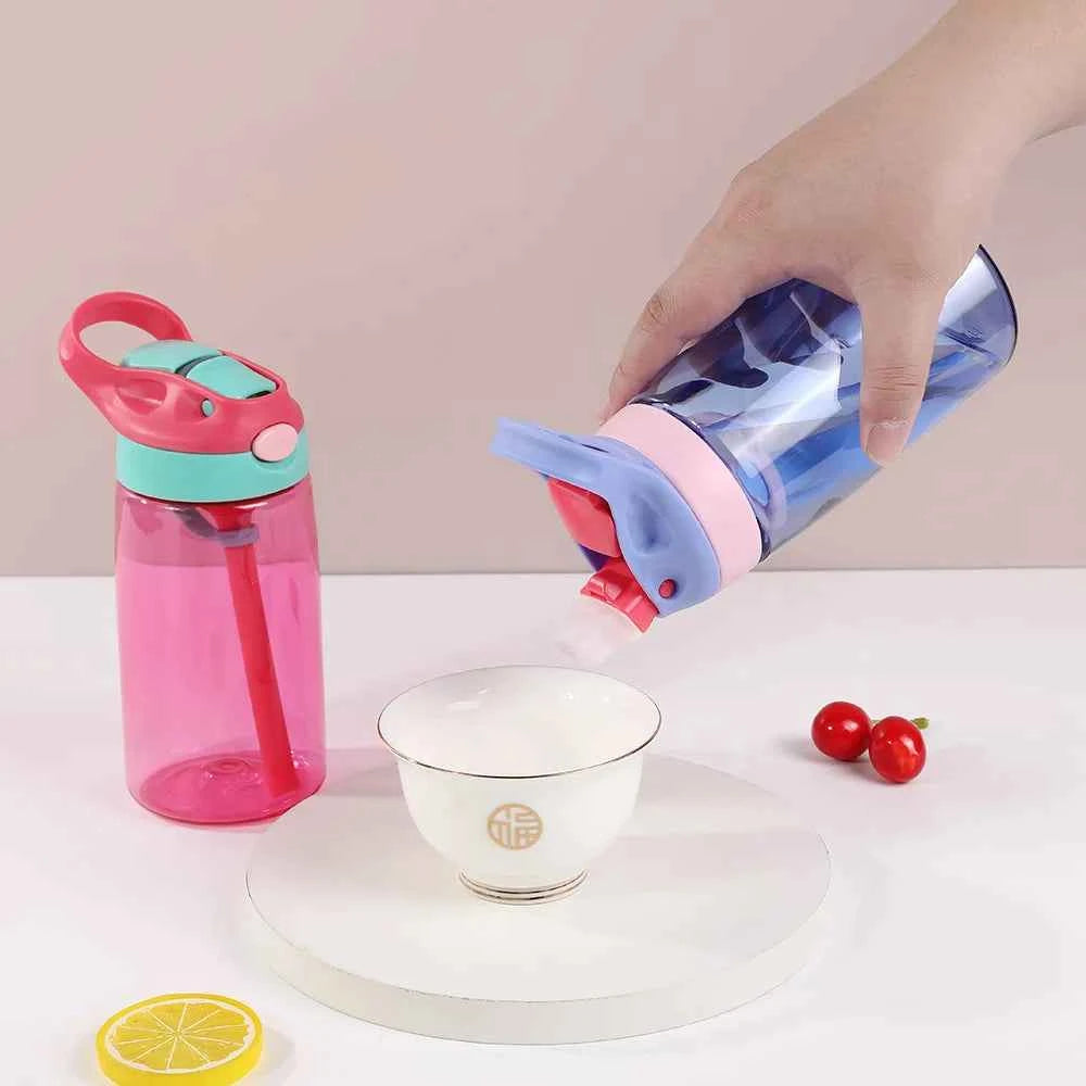 480ML Water Bottle With Straw Portable Plastic Bottles Outdoor Leakproof Cup Kids Girls Summer Cold Water Juice Drinking Bottle