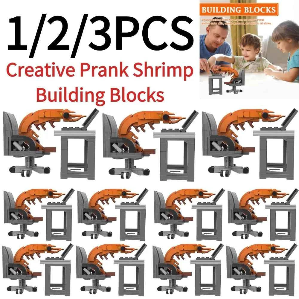 1/2/3PCS Creative Prank Shrimp Building Blocks Plastic DIY Assemble Puzzle Model Toy for 14+ Boys Girls Funny Desktop Ornament