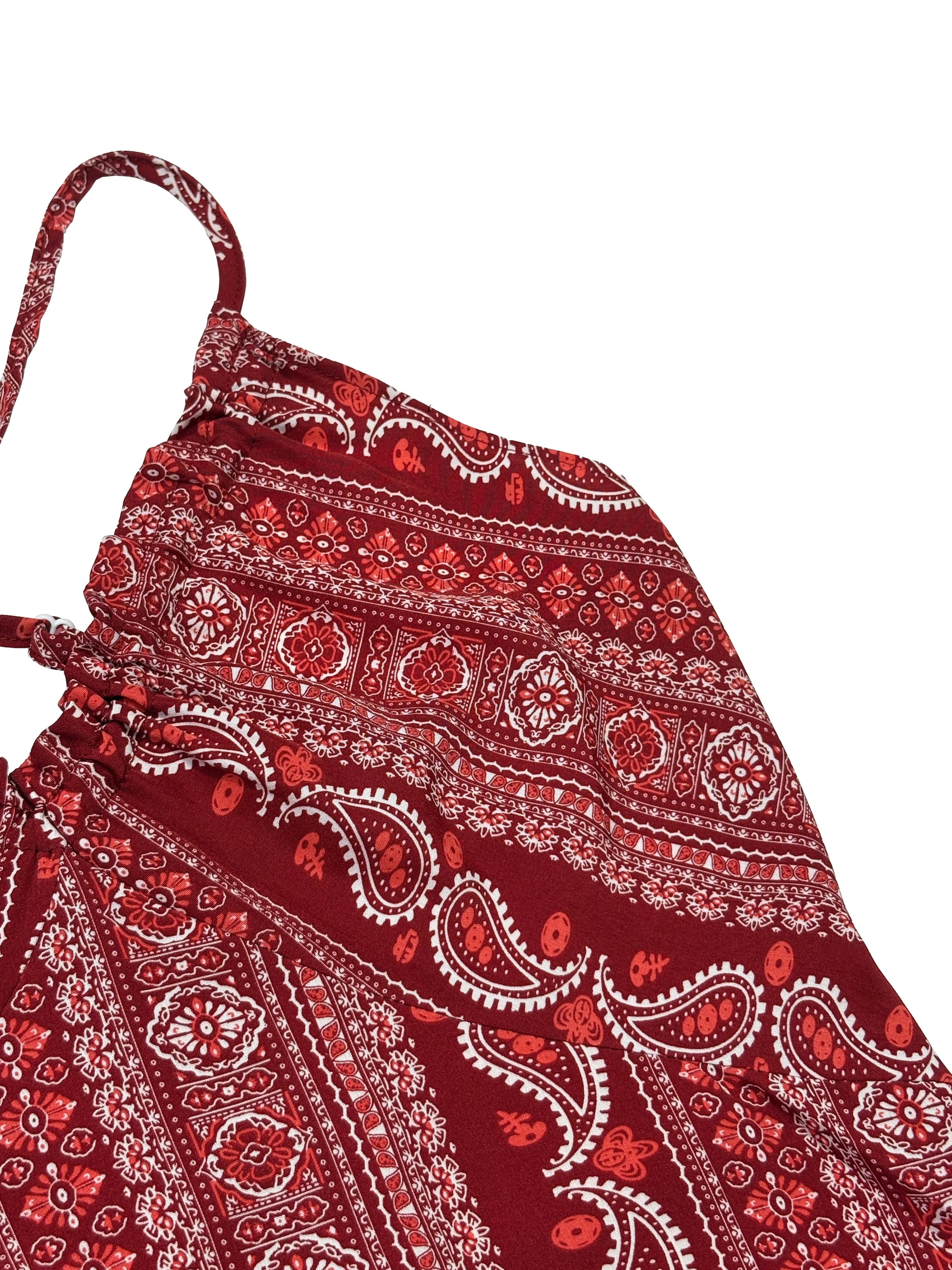 Women's Summer Ethnic Pattern Backless Split Thigh Dress Ladies Summer Clothes Boho Fashion Frill Trim Long Dress for Beach
