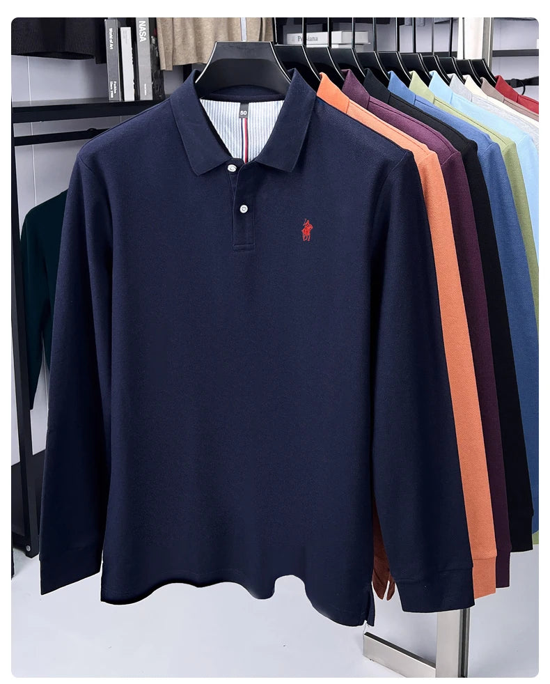 100% cotton high-end brand long sleeve polo shirt new Paul pony embroidery luxury comfort men's business leisure lapel T-shirt