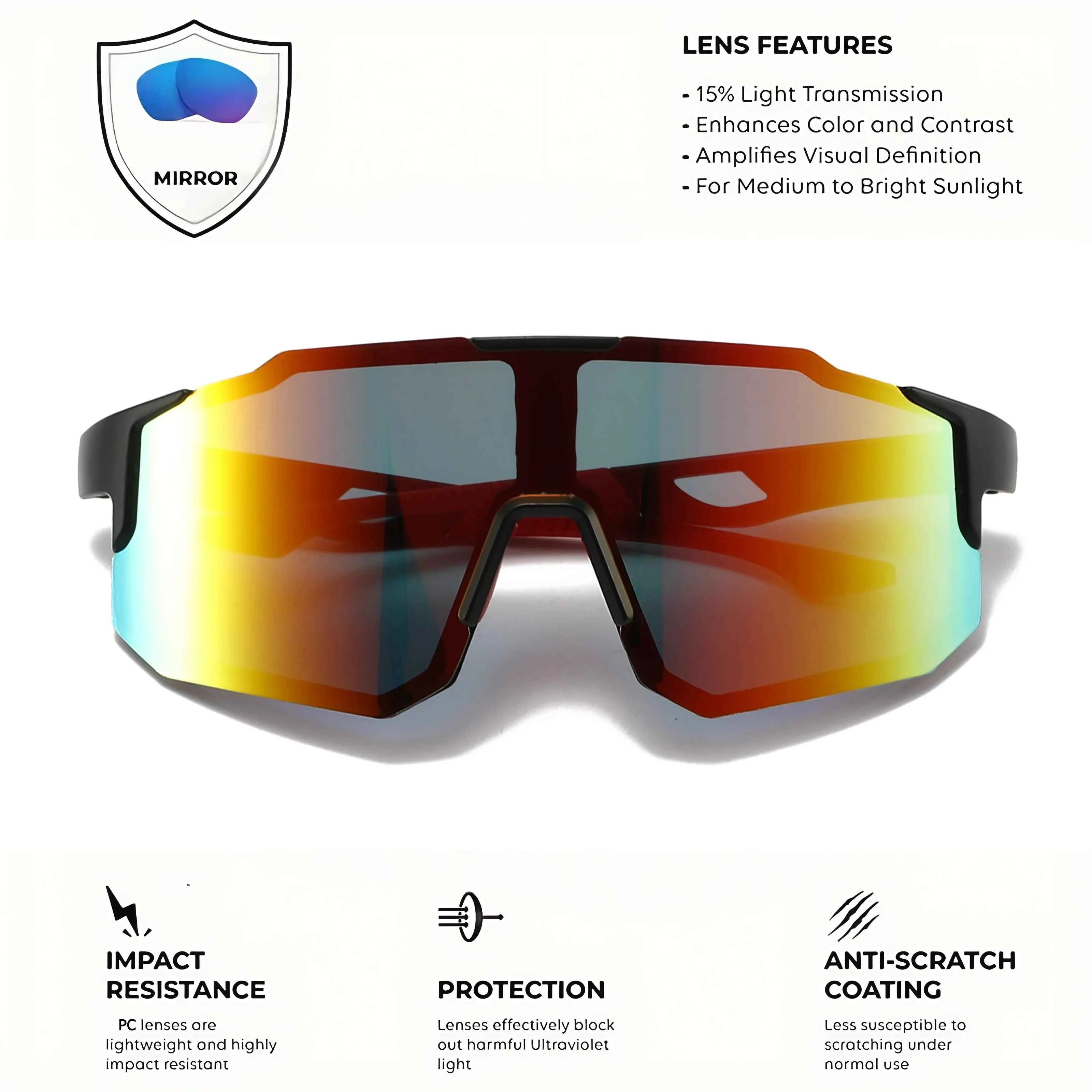 Oversized Colorful Sports Sunglasses - Wraparound Design, UV400 Unisex Comfort Fit for Cycling, Hiking & Outdoor