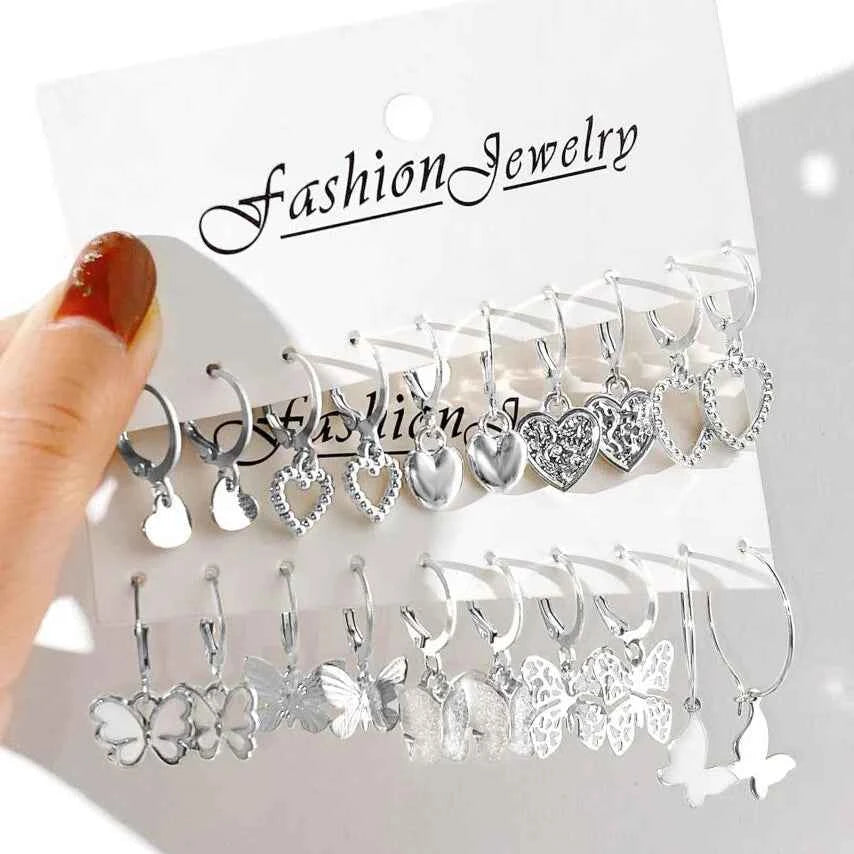 Fashion Creative Simple Earrings Set for Women Vintage Temperament Hollowed-out Butterfly Love Earrings Jewelry Gifts 2026 New