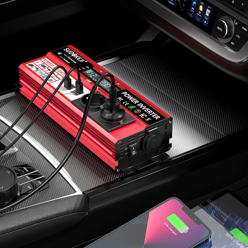 12V To 220V 4000W Peak Power Inverter 800W Continuous Power LCD Display EU Socket Solar Inverter Dual USB  for Phone Laptops Car