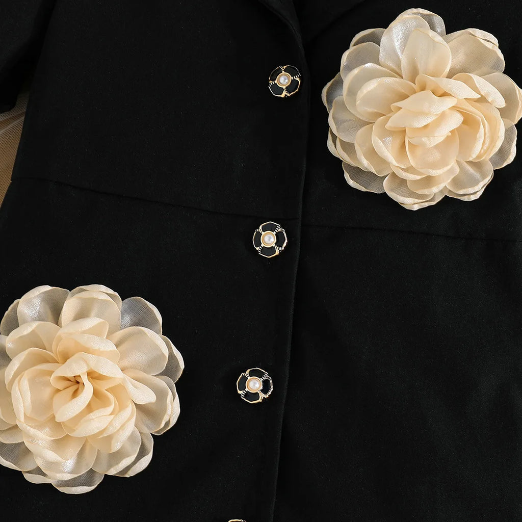 Ceeniu 3-8Y Kid's Jacket Dresses For Girls Lapel Patchwork Frill Blazer Dress For Girls Fashionable Children Clothes Girls