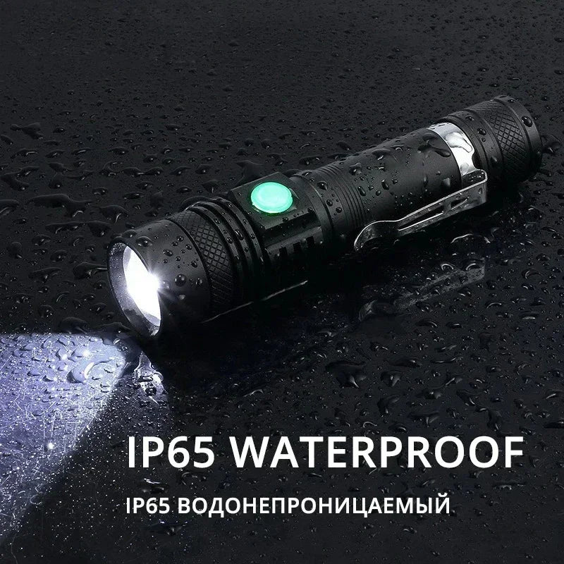 Powerful LED Flashlight with Clip Portable Telescopic Zoom Rechargeable Defense Flashligh For Outdoor Camping Hiking Cycling