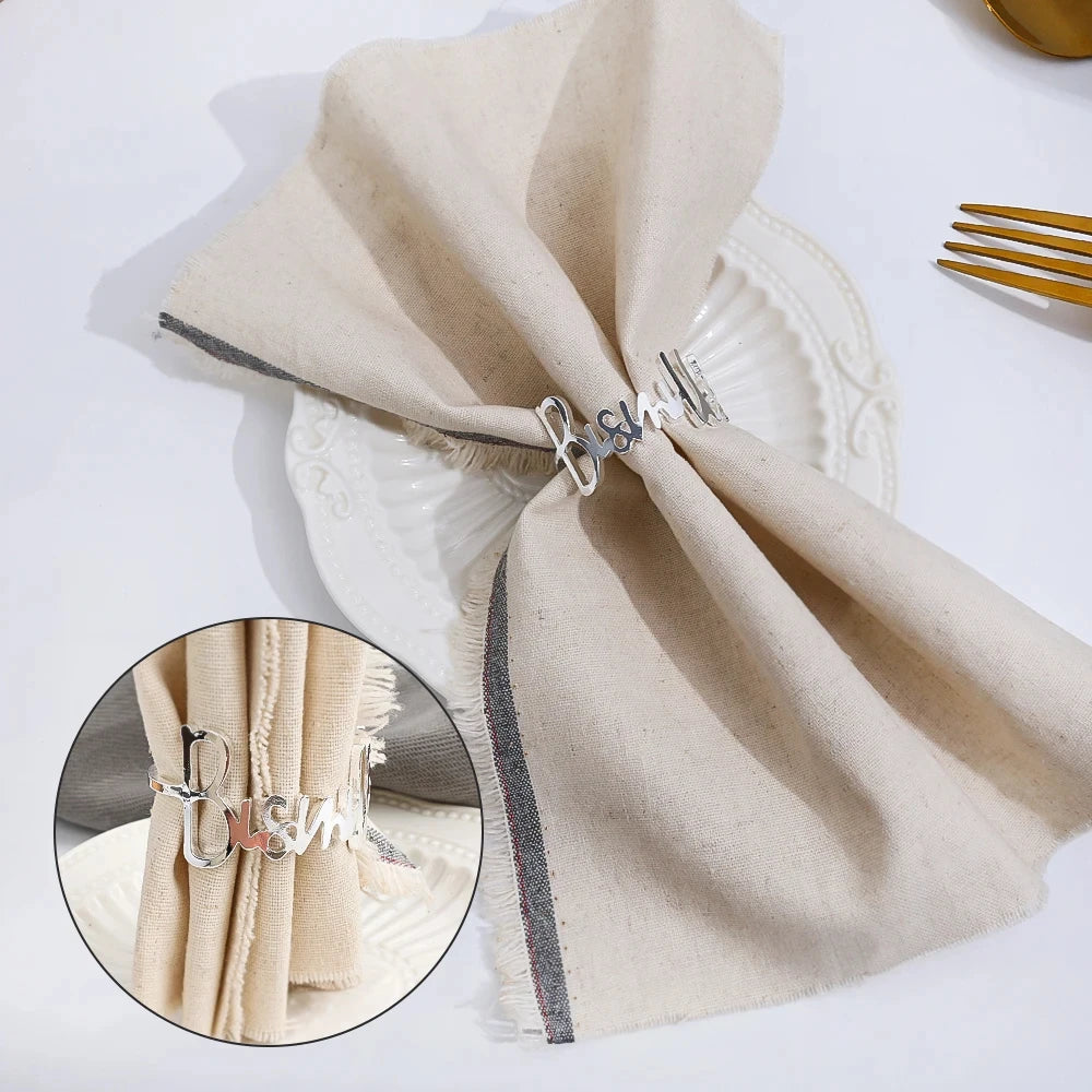 6Pcs Bismillah Napkin Rings Eid Mubarak Muslim Islamic Ramadan Kareem Alloy Napkin Buckle Wedding Dinner Table Decorations