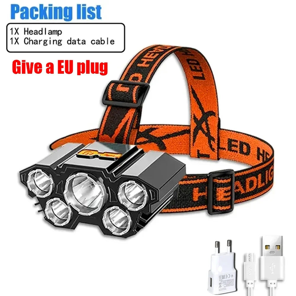 USB Rechargeable Headlamp High Lumen Bright Head Lamp with 8 LED Headlight 4 Mode IPX4 Waterproof Head Flashlight Head Light