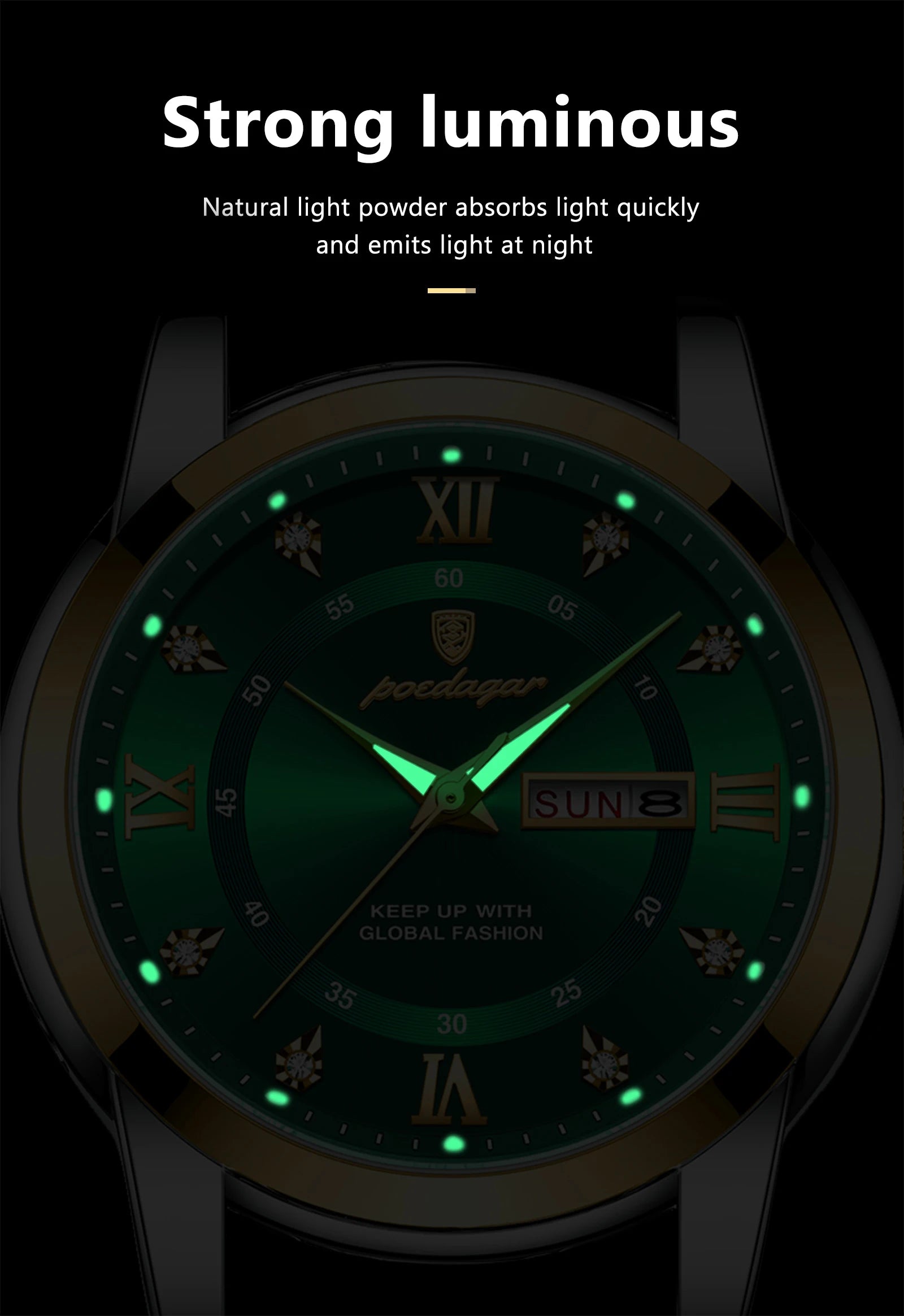 POEDAGAR Original Classic Man Watch Waterproof Luminous Date Week Watches for Men Quartz Stainless Steel Luxury Men's Wristwatch