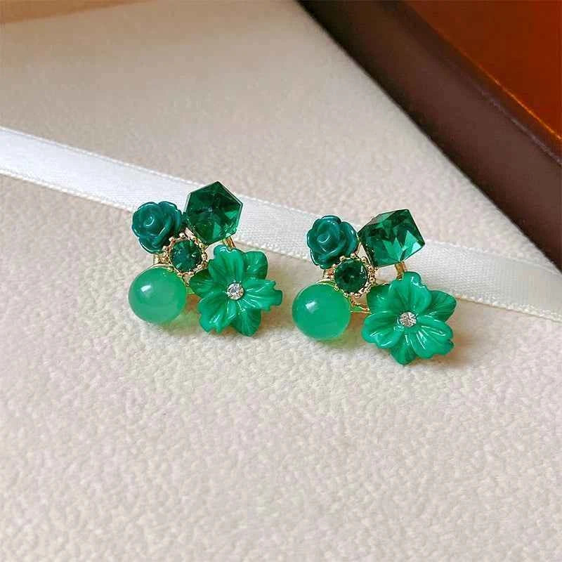 Colorful Flower Earrings Imitation Pearl Geometric Stud Earrings For Women Sweet Elegant Earrings For Party Banquet Jewelry Gift