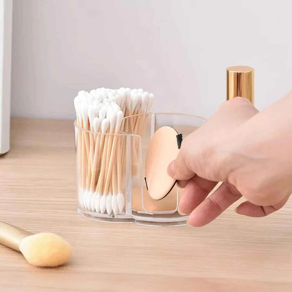 Holder with Dual Compartments - Clear Cotton Swab and Cotton Balls Organizer - Transparent Bathroom Storage Container for Makeup