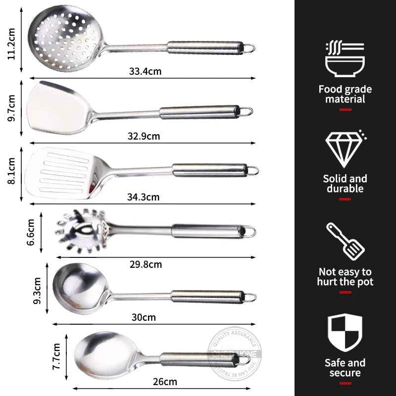 6 Pieces Kictche Cooking Utensil Set Stainless Steel Cookware Set with Organizer Holder Stand Kitchen Cooking Tools