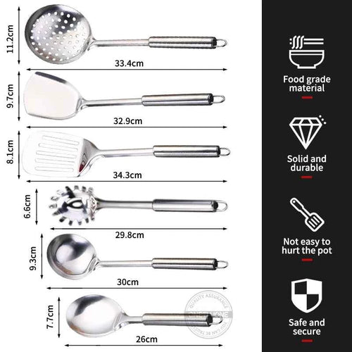 6 Pieces Kictche Cooking Utensil Set Stainless Steel Cookware Set with Organizer Holder Stand Kitchen Cooking Tools