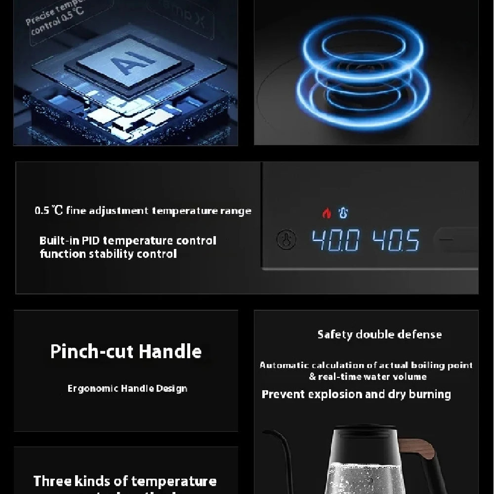 Timemore Fish Pro X 900ml Competition Temperature Control Pot Stainless Steel Electric Hand Flushing Pot Hand Brewed Coffee Pots