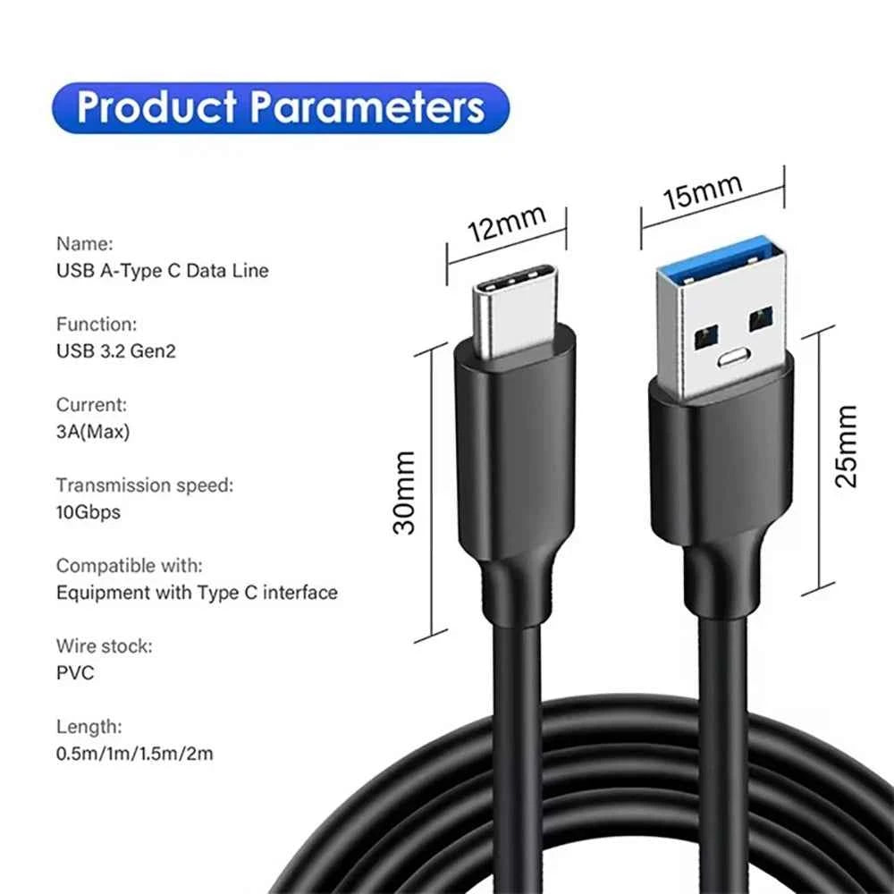 USB Type C Cable USB 3.0 to USB C Fast Charging Wire Data Transfer SSD Hard Disk Cable USB 3.2 10Gbps 60W 3A Quick Charge Line