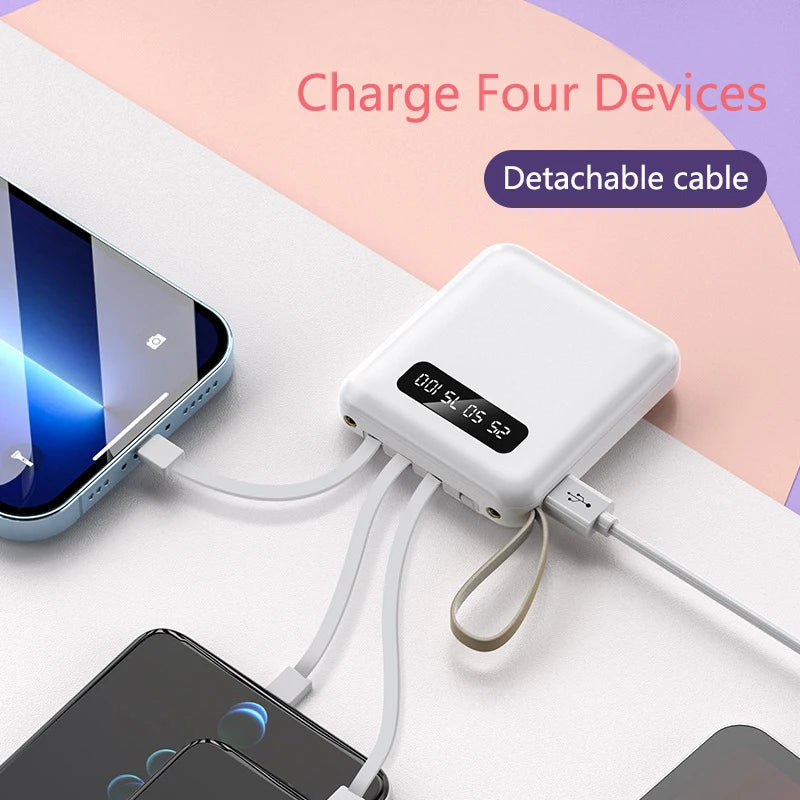 Mini Power Bank 20000mAh – 4 Built-In Cables & Display