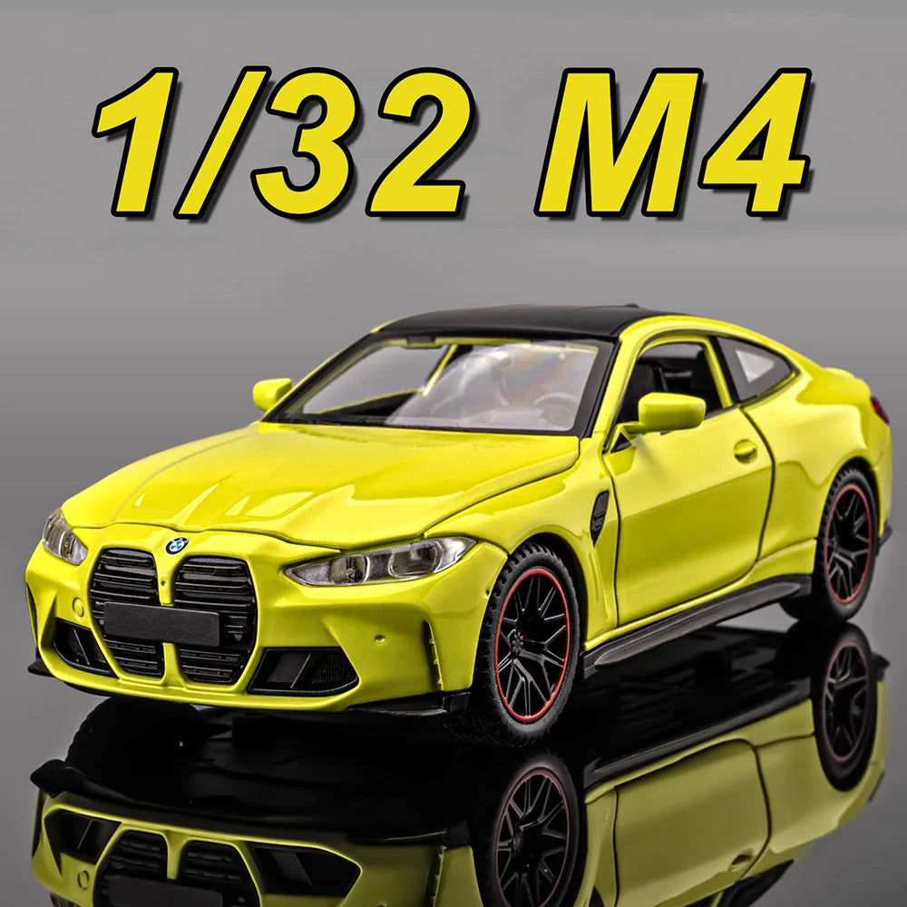 1:32 M4 M8 Miniature Car Alloy Diecast Model Toys 4 Doors Opened Rubber Tires Sound Light Pull Back Vehices Home Decor Ornaments
