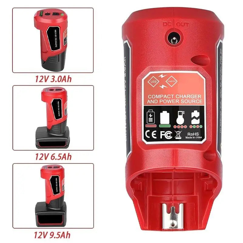 Power Source Replacement for Milwaukee 12V Battery Charger 48-59-1201 49-24-231 Portable Power Supply Adapter with 2.1A USB Port