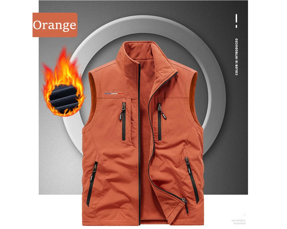 Winter Men's Multi-pocket Vests Casual Outdoor Fleece Fishing Vest for Men Warm Photographic Tooling Sleeveless Jackets Clothing