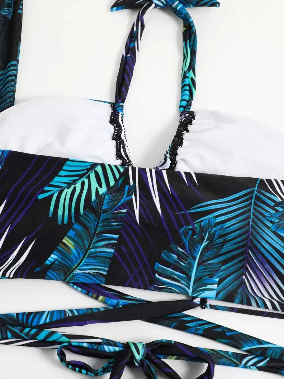 3 Pieces Print Cross Bikini 2025 Women Sexy Halter Swimsuit & Cover Up Beach Dress Swimwear Bathers Bathing Swimming Suit Summer