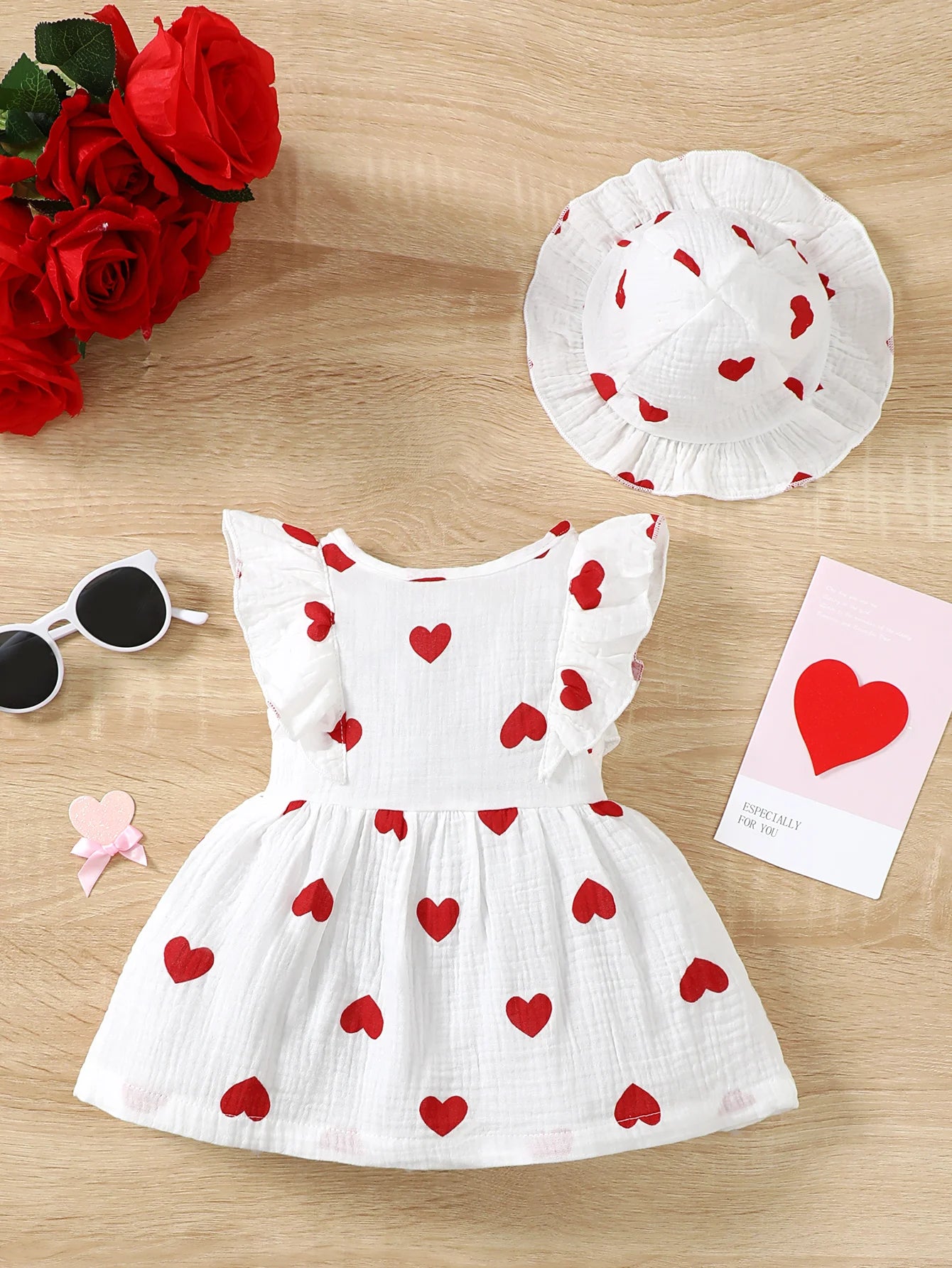 2PCS Dress Clothes Set Newborn Baby Girl Love Print Sleeveless Dress With Hat Summer Fashion Cute Wear for Infant Girl 0-9Months