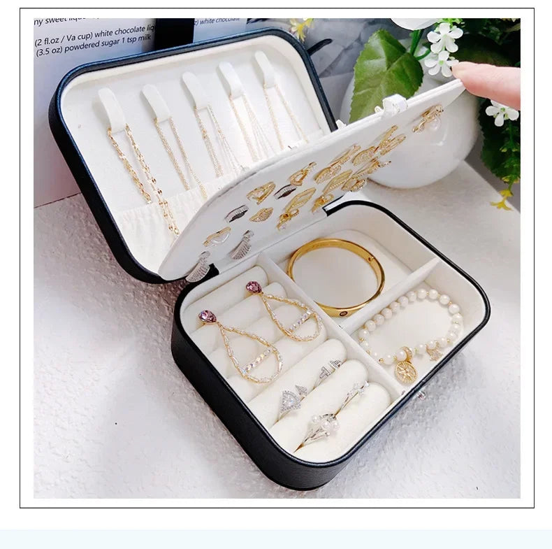 Portable Jewelry Box Jewelry Organizer Display Travel Jewelry Case Boxes Button Leather Storage Zipper Jewelers Joyero