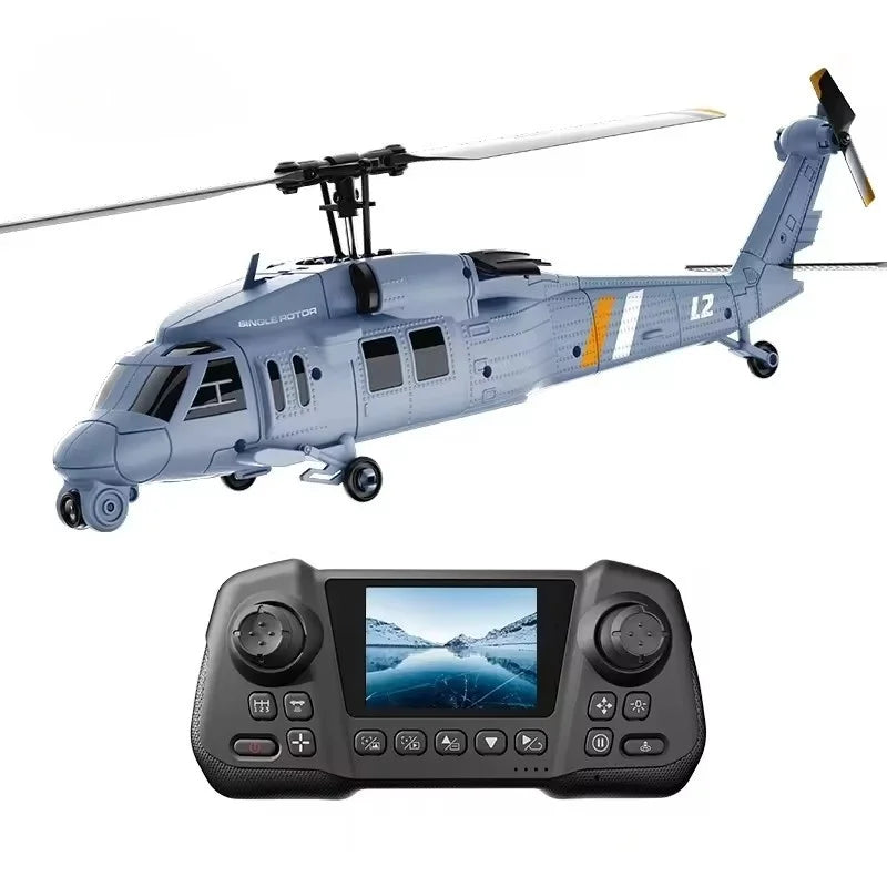 Military Remote Control Screen Helicopter 6 Axis Gyro Single Rotor 8K Aerial Optical Flow With Screen WIFI FPV RC Helicopter Toy