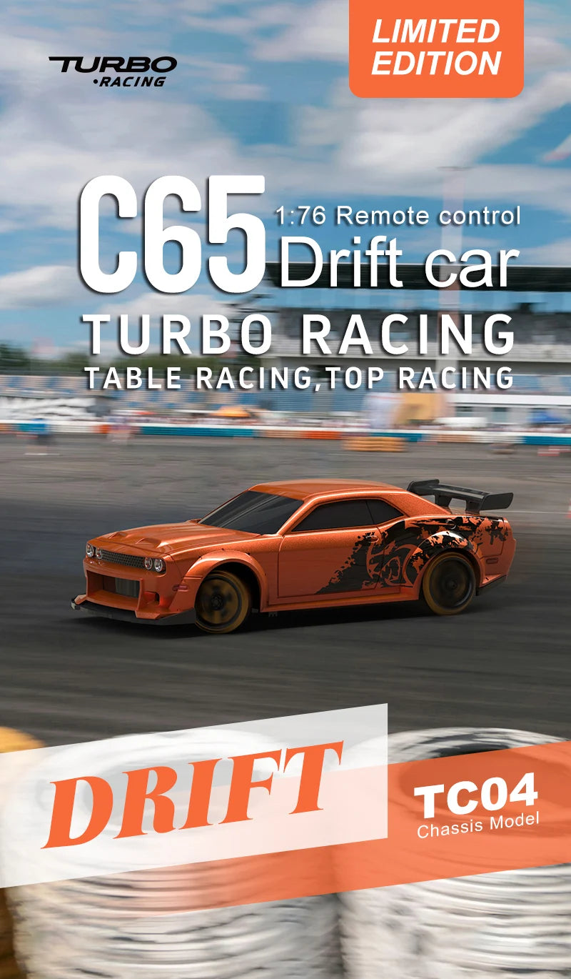 Turbo Racing 1:76 C65 Limited Edition Drift RC Car With Gyro Radio Full Proportional Remote Control Toys RTR Desktop Toys