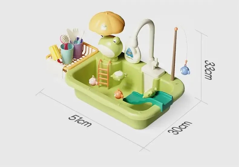 Kids Kitchen Sink Toys Electric Dishwasher Playing Toy With Running Water Pretend Play Food Fishing Toy Role Playing Girls Gift