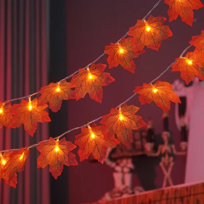 Indoor Home Autumn Harvest Festival Decor 1PC 3D Pumpkin & Maple Leaves String Lights Halloween Thanksgiving Decor Lamp