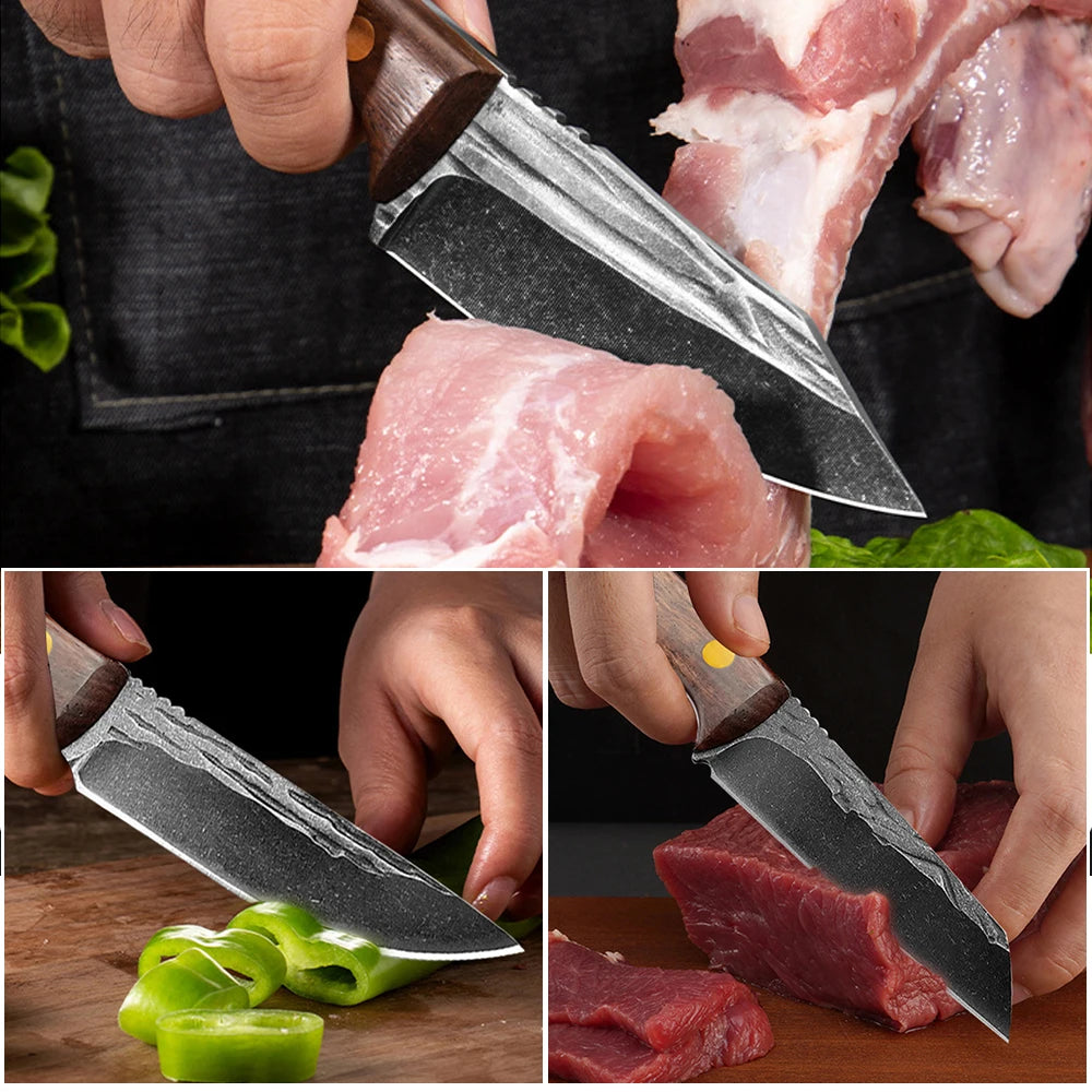 Handmade Forged Knife 4inch High Carbon Steel Mongolia Paring Knife Boning Knifes  Meat Cleaver Butcher Knife Chef Knife