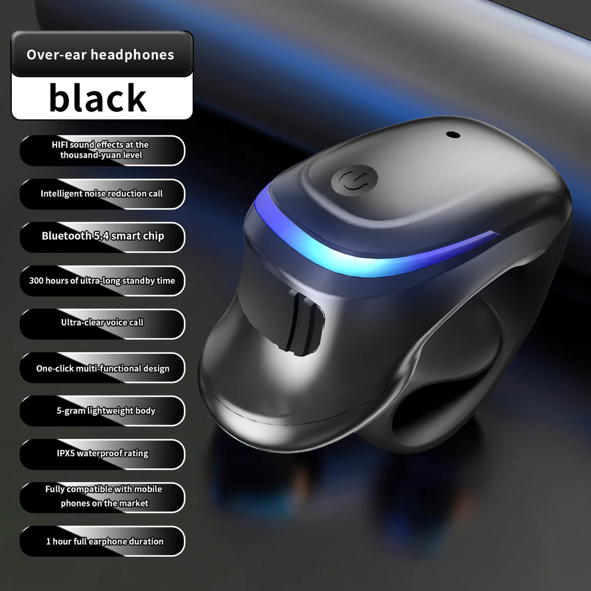 Black Color Bone Conduction Bluetooth 5.3 Single-Ear Sport Headset
