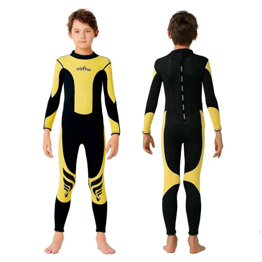 Children's 3mm Neoprene Wetsuit Long Sleeves Back Zipper Snorkeling Swimming Surfing Suit Kid's Swimsuit Water Sports Swimwear