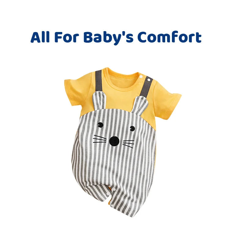 0-18 Baby Jumpsuit Cute Cartoon Mouse Print Cotton Comfortable And Soft Boy And Girl Summer Short Sleeved Newborn Clothes