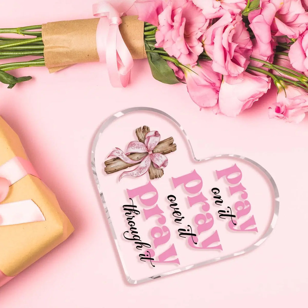 Inspirational Pink Room Decor, Pink Bow Dorm Room Decor for Women, Pray Over It Bible Verse Wall Art Christian Gifts for Women