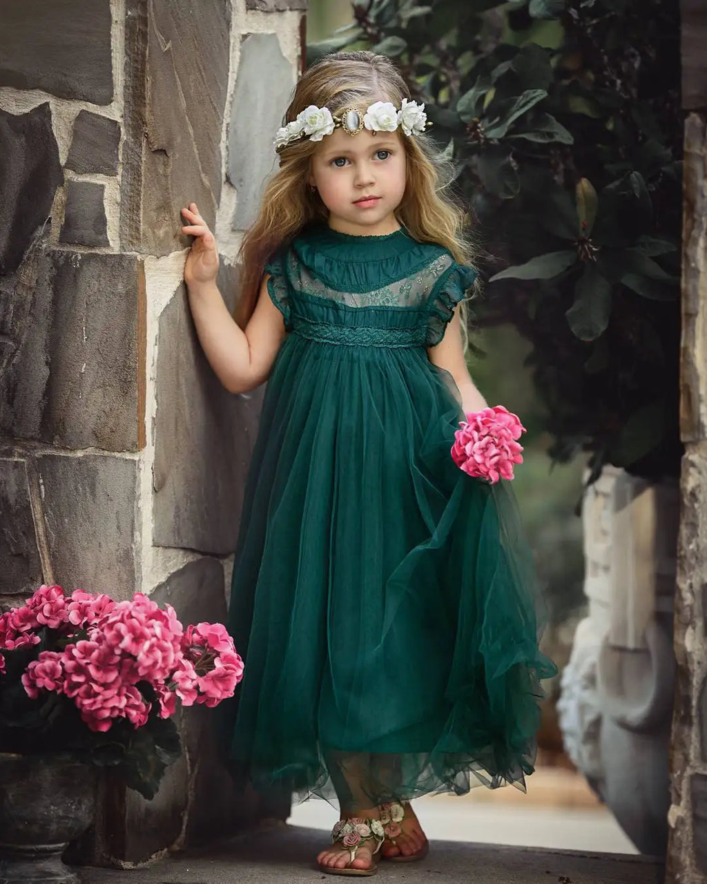 Bohemia Summer Dress For Girls Tulle Lace Sleeveless Princess Flower Girls Wedding Birthday Ball Gown Party Dresses Clothes