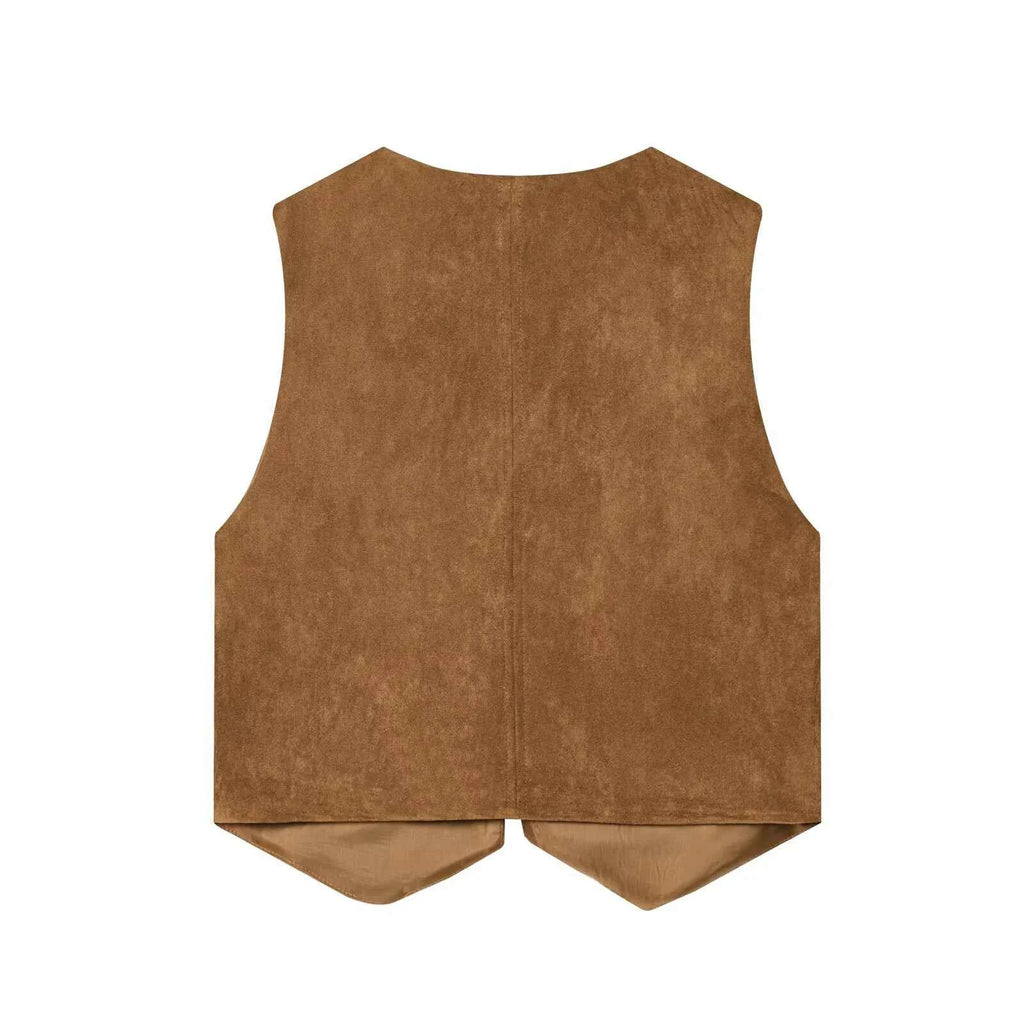 ZERAINS Autumn new women's clothing European and American style bead embroidery suede texture effect vest