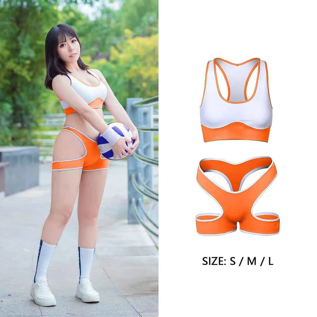 Sexy Cute Pure Desire Bra Set Girl Cheerleading Sports Underwear Lingerie Student Cosplay Costumes Hollow Split Swimsuit Bikini