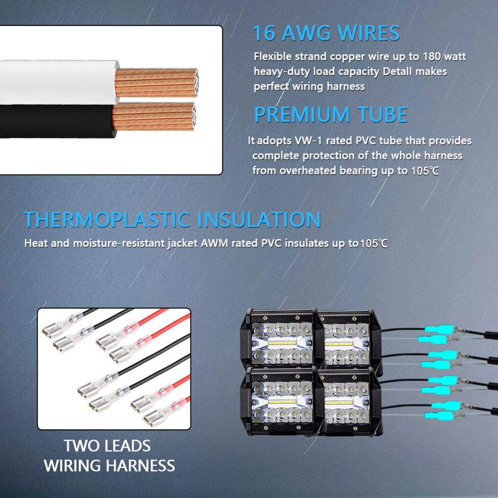 LED Light Bar Wiring Harness Kit, 300W Universal LED Work Light Bar Wiring Harness 12V 40A for Off-Road Vehicles Fit 2 Light