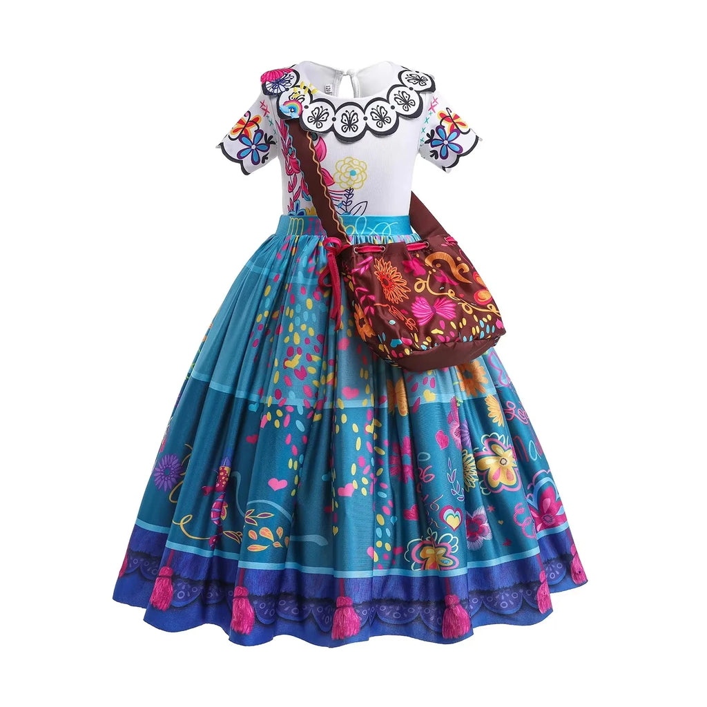 Mirabel Princess Dress For Girls Halloween Cosplay Encanto Costume Kids Birthday Gift Party Dress With Bag Girls Evening Dress