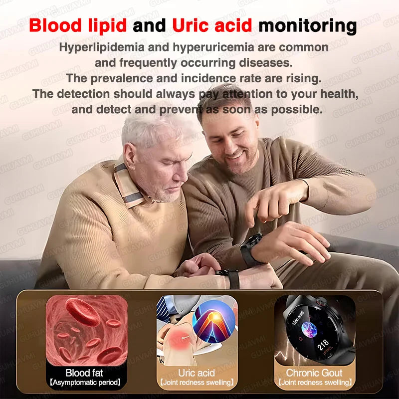 2025 High precision ECG Uric Acid Blood Fat Smart Watch Men Body Fat Blood pressure Heart rate Pulse Health  Watches