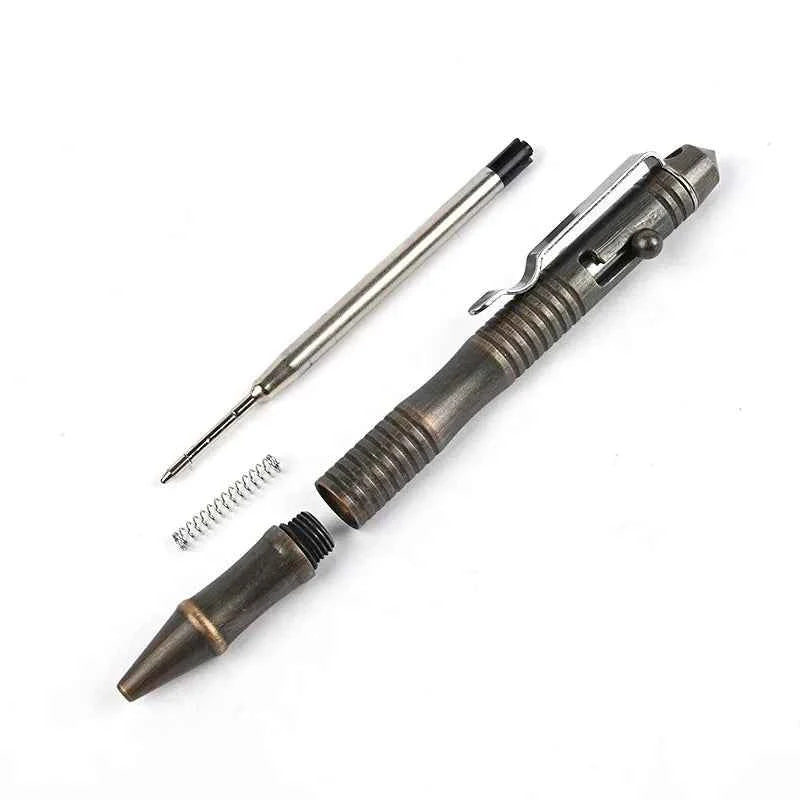 New Self-Defense Brass Tactical Pen High Quality Bolt Switch Ball Point Writing Pen For Outdoor Camp EDC Tool Gift Box