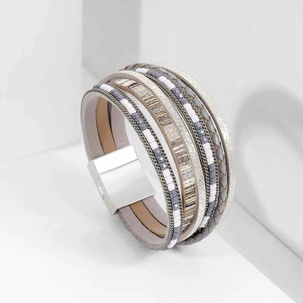 Multilayer Brown Leather Bracelet For Women Fashion Creative Bohemian Hand Woven Magnetic Clasp Bracelet