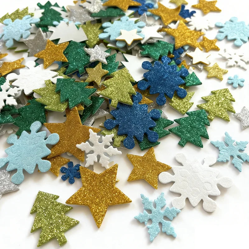 100PCS Glitter Foam Stickers Assorted Shapes Self-Adhesive Craft Stickers for Kids DIY Scrapbooking Card Making Classroom Decor