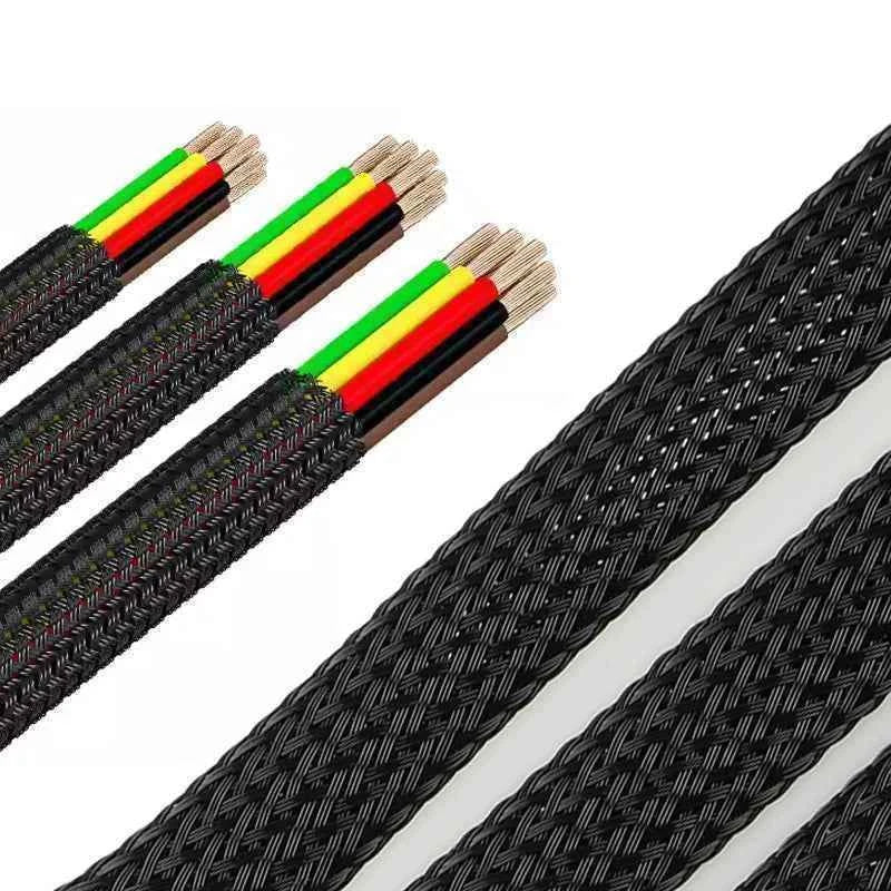 3m/9.85ft PET Expandable Braided Sleeving Flexible Wire Mesh Sleeve Black For TV Audio PC Cords Protect From Pets Chewing