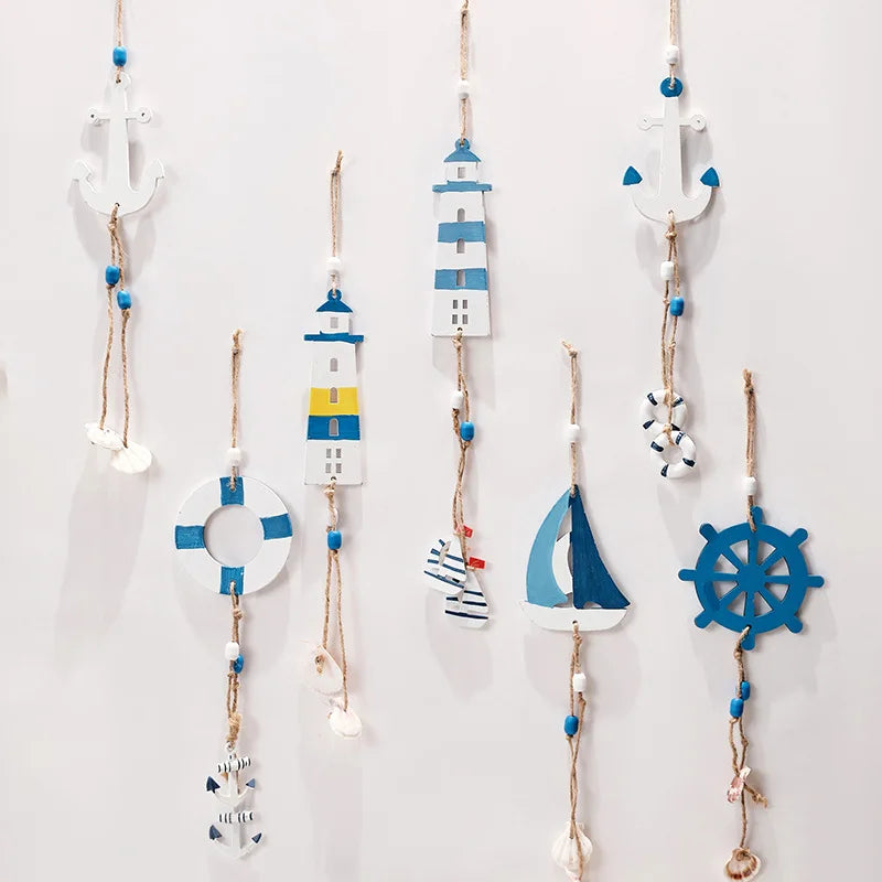 Mediterranean Style Decorative Pendant Home Background Wall Mounted Lighthouse Sailboat Wooden Crafts