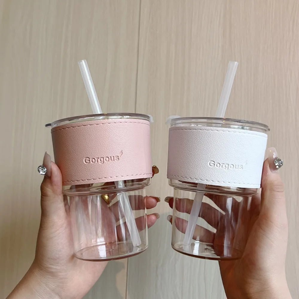 400ml with Lid Water Bottle New Creative with Straw Straw Cup Transparent Bamboo Cup Drink ware