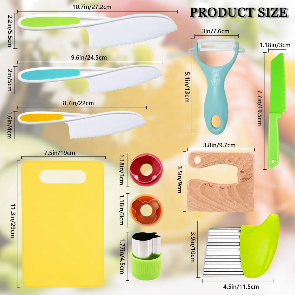Kids Cooking Set Toys Montessori Kitchen Tools for Toddlers Kids Safety Plastic Knife Set With Cutting Board for Real Cooking